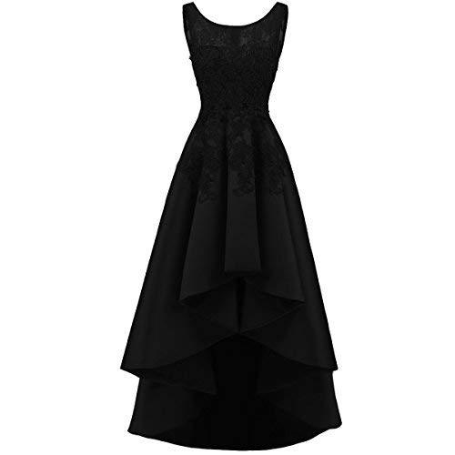 Kivary Plus Size Beaded Lace High Low Sheer Prom Homecoming Formal Dress Black U