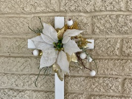 Christmas Cemetery Cross: Poinsettia grave flowers, Winter Grave Decoration - $26.00