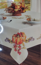HarvestAutumn/Fall Table Cloth Oblong 60&quot;x84&quot; Cream Orange Green - £17.77 GBP