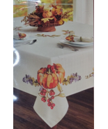 HarvestAutumn/Fall Table Cloth Oblong 60&quot;x84&quot; Cream Orange Green - £17.86 GBP