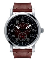 Timex Men&#39;s 44mm Silver-tone Case/Blk Dial Leather Strap Watch - $162.49