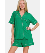 Zenana Button Down Short Sleeve Top and Shorts Lounge Set - $39.84