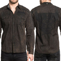 Affliction Replica Eagle Skull Mens Long Sleeve Button Up Shirt Black Brown S-2X - £66.46 GBP