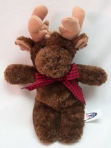 Mary Meyer Soft Brown Moose W/ Bow Finger Puppet 7&quot; Plush Stuffed Animal Toy - £11.73 GBP