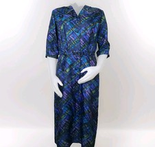 Vtg 50s Career Dress Sz 16 Belted Pin Up Brutalist Peacock Blue Jeweled ... - $1,366.26 MXN