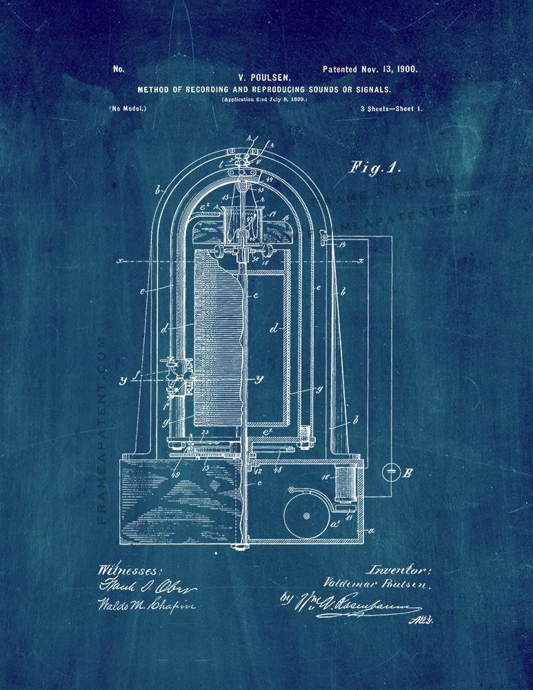 Recording And Reproducing Sounds Patent Print - Midnight Blue