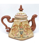 Vintage Ornate Floral Teapot with Central Blue Vase Motif, Crackled Glaz... - £37.83 GBP