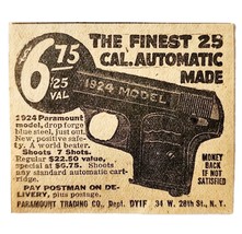 1924 Paramount 25 Caliber Automatic Pistol Advertisement Blue Steel Gun F8A - $19.99