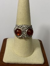 Sterling Silver Owl Ring Amber Eyes Size 9 - £29.81 GBP