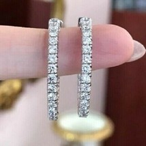 2.50CT Rond Imitation Diamant Boucles D&#39;Oreilles Créoles 14K Plaqué or Blanc - £66.00 GBP