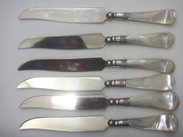 vintage 6pc SILVERPLATE MOTHER OF PEARL STERLING BANDS mop FRUIT KNIVES ... - £50.27 GBP