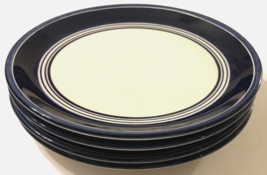 Set 4 Dansk Hand Painted Cobalt Blue Rim Circle Stoneware Dinner Plate 1... - $42.93