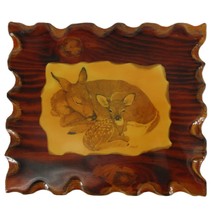 Vintage Rustic Cabin Wooden Decoupage Mother &amp; Baby Deer Wall Art Plaque Hanging - $24.73