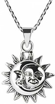 Glinting Celestial Sun And Moon 925 Sterling Silver Pendant Necklace 18in. Chain - £66.06 GBP