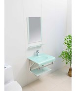 24&quot; White Glass Bathroom Vanity Floating Integrated Sink Glass top Mirro... - $718.53 CAD