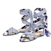 CAbi Watercolor Womens Blue &amp; White Tied-Up Sandal, Size 10 &amp; 8,#6013  NEW - $32.21
