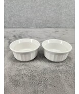 Set Of 2 Corning Ware FRENCH WHITE Ramekins 4 Oz Ribbed STONEWARE 3.5” Wide - $15.98