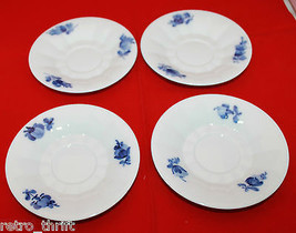 Set of 4 Royal Copenhgen Blue Flowers Saucers ONLY For Cups White Denmark  - £44.96 GBP