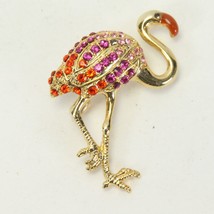 Flamingo Gold Tone Brooch Pin Rhinestone 1.4&quot; Tall x 1.1&quot; Wide Florida  ... - $239.92 MXN