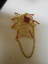New Spider &amp; Web Brooch enamel Gold Plated Crystals Halloween pink Brooch Pin ✨ - £11.23 GBP