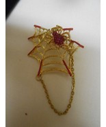 New Spider &amp; Web Brooch enamel Gold Plated Crystals Halloween pink Brooc... - $14.01