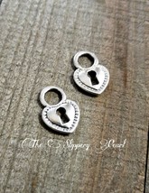 10 Lock Charms Heart Lock Pendants Steampunk Charms Antiqued Silver Padlock - $2.96