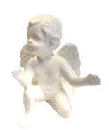 Angel Cherub Figure Sitting Hands Held Out Wings 6.5 in Tall Off White U... - £31.50 GBP