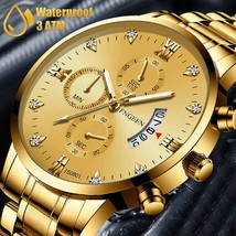 Waterproof Gold Men&#39;s Quartz Watch Stainless Steel Business Classic Wris... - £18.95 GBP