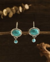 Silver and Blue crystal earrings - drop dangle hoop  - Turquoise Earrings - £11.78 GBP