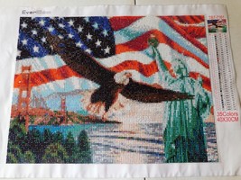 Diamond Art Painting Completed Handmade Eagle Flag Statue Of Lib Canvas 12” X 16&quot; - £29.56 GBP