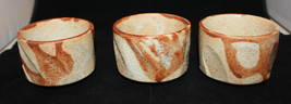 Japanese Studio Art Pottery 3 Small Bowl Cup Set Light Orange Brown 6cm ... - $50.65