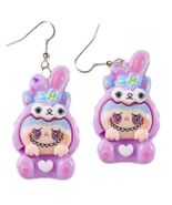 Creepy Cute Resin FUFU MONSTER BUNNY Funky EARRINGS Fang Smile Novelty Jewelry-H - $8.79