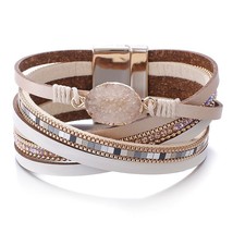 ALLYES Statement Stone Charm Leather Bracelets for Women Ladies Boho Multilayer  - £9.47 GBP