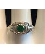 Vtg 18K White Gold Ring Size 8.5 Emerald Color Stone 2.26g - $346.45