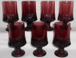 Mid Century Set (7) Smith Glass Sculptura 2 Pattern 6 Oz Plum Color Wine Stems - £53.50 GBP