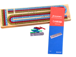 1992 Pressman 3211 Wood Cribbage Board Continuous 3 Lane Track Pegs - $24.63