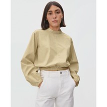 Everlane Womens The Mockneck Bubble Top Long Sleeve Cotton Tan Yellow S - £30.20 GBP