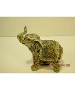 Elephant Figurine Statue Silver Gold Accents Trunk Up Good Luck Decor - €12,84 EUR