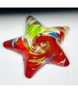 Art Deco Glass Star Paperweight Multicolor Red Green Blue Purple Beige - £31.65 GBP