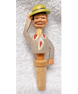 Vintage Wine Cork Bottle Stopper Mechanical Tipping Hat Carved Wood Good... - $39.11