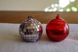 Vtg Lot Bradford Plastic Disco Ball Christmas Ornament Red &amp; Glass Mirrored 2.5&quot; - $12.00