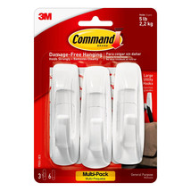 3M 17003-3ES White Plastic Large General Purpose Hook 1 Pack - £7.90 GBP