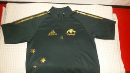 ADIDAS AUSTRALIA AUSTRALIAN CRICKET JERSEY 1/4 ZIP SHIRT GREEN &amp; GOLD ME... - $26.72