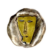 Vintage Sterling Silver and Brass Face Pin Modernist Abstract Mixed Metal Brooch - £196.26 GBP