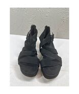 Eileen Fisher Black Boost Platform Wedge Strappy Sandals Suede Chunky Si... - $56.11 CAD