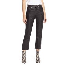 TOPSHOP Black Coated Jeans High Rise Raw Hem Cropped Straight Leg Sz 30 NEW - $47.20