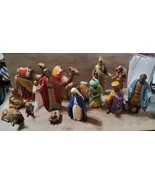 Hand Painted Ceramic Vintage 14pc Nativity Set Angel Mary Joseph Camels ... - £126.10 GBP