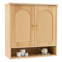 Bathroom Wall Cabinet with PE Rattan Doors and Adjustable Shelves-Natural - Colo - $147.99