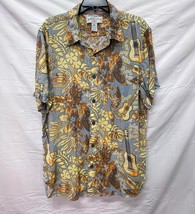 Margaritaville Gray Yellow Brown Tropical Hawaiian Short Sleeve Shirt Large - $285.10 MXN
