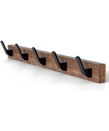 Black Walnut Wood Wall Mount Coat Rack With 5 Hooks, Adhesive Mounted Ru... - $39.99